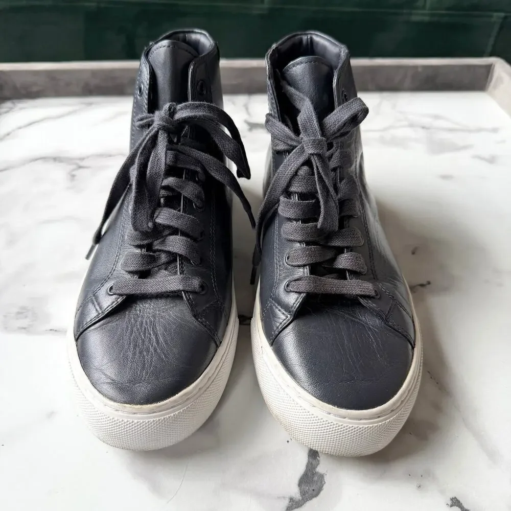 Tory Burch Nola Navy Leather High Top Sneakers Size 6.5
